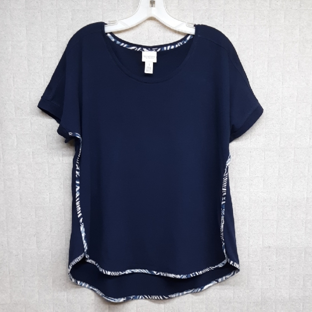Chico's Weekends Navy Blue Short Dolman Sleeve Top